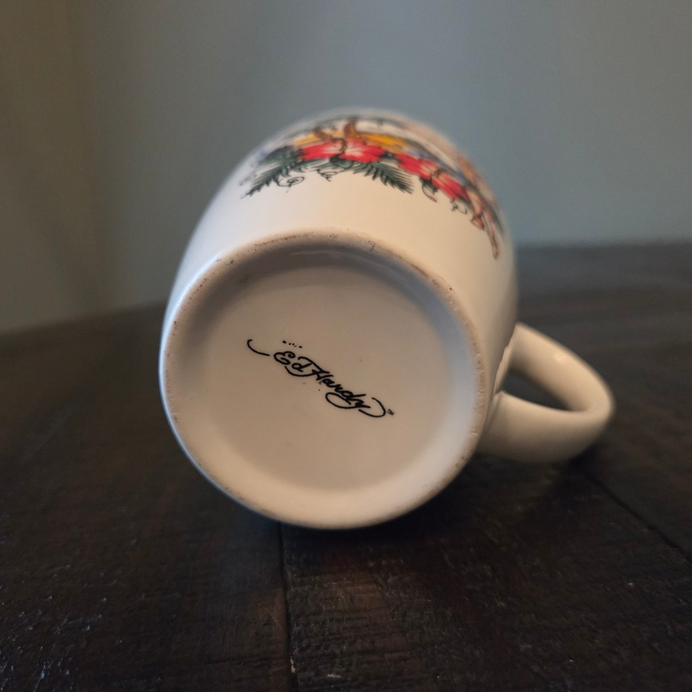 Vtg Y2K Ed Hardy Hula Girl Coffee Mug Hawaiian Tropical Tattoo Art Ceramic Cup - Picture 7 of 7